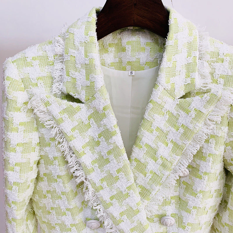 TWEED BLAZER IN GREEN/WHITE