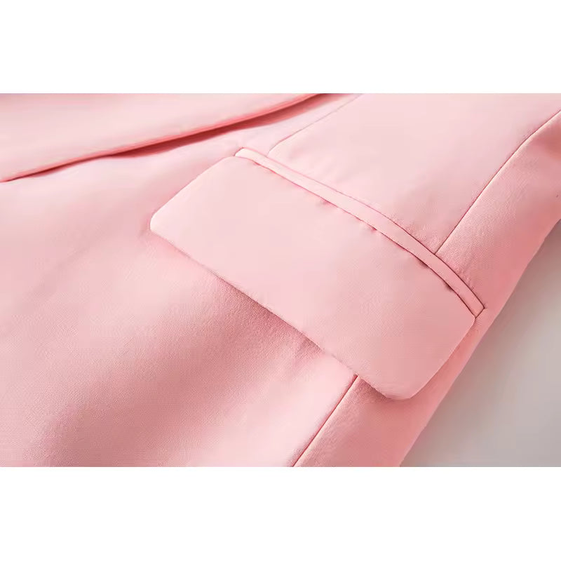 Pink Designer-Button Long Sleeve Blazer
