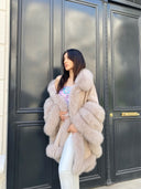 PONCHO DE CASHMERE DE PELO DE ZORRO EN BEIGE