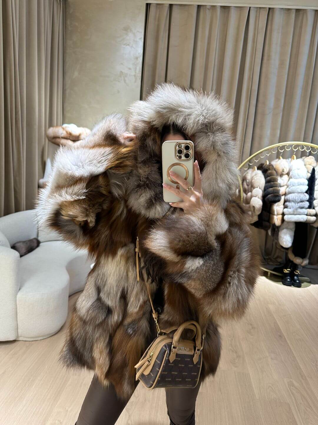 FULL SKIN BROWN FOX FUR JACKET