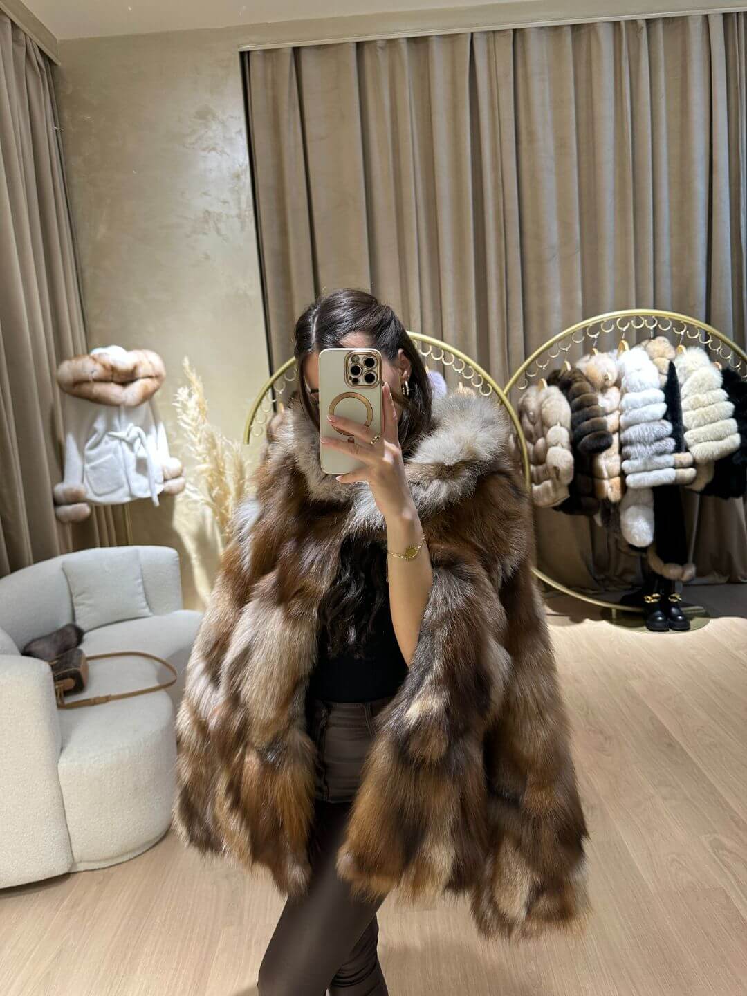 FULL SKIN BROWN FOX FUR JACKET