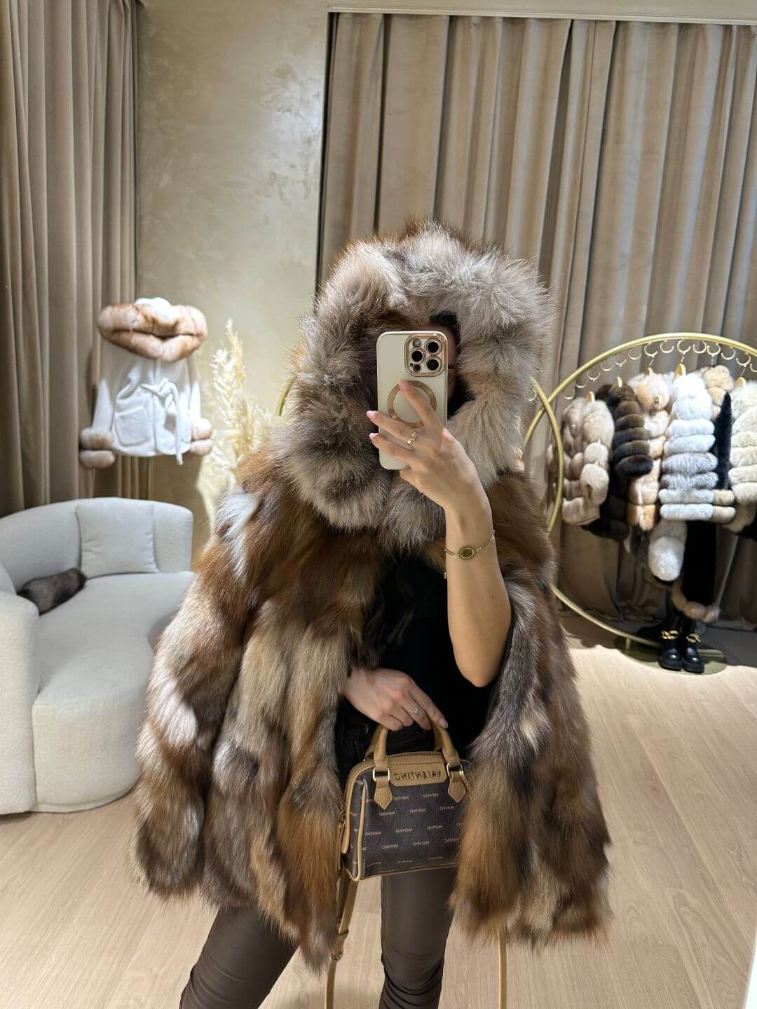 FULL SKIN BROWN FOX FUR JACKET