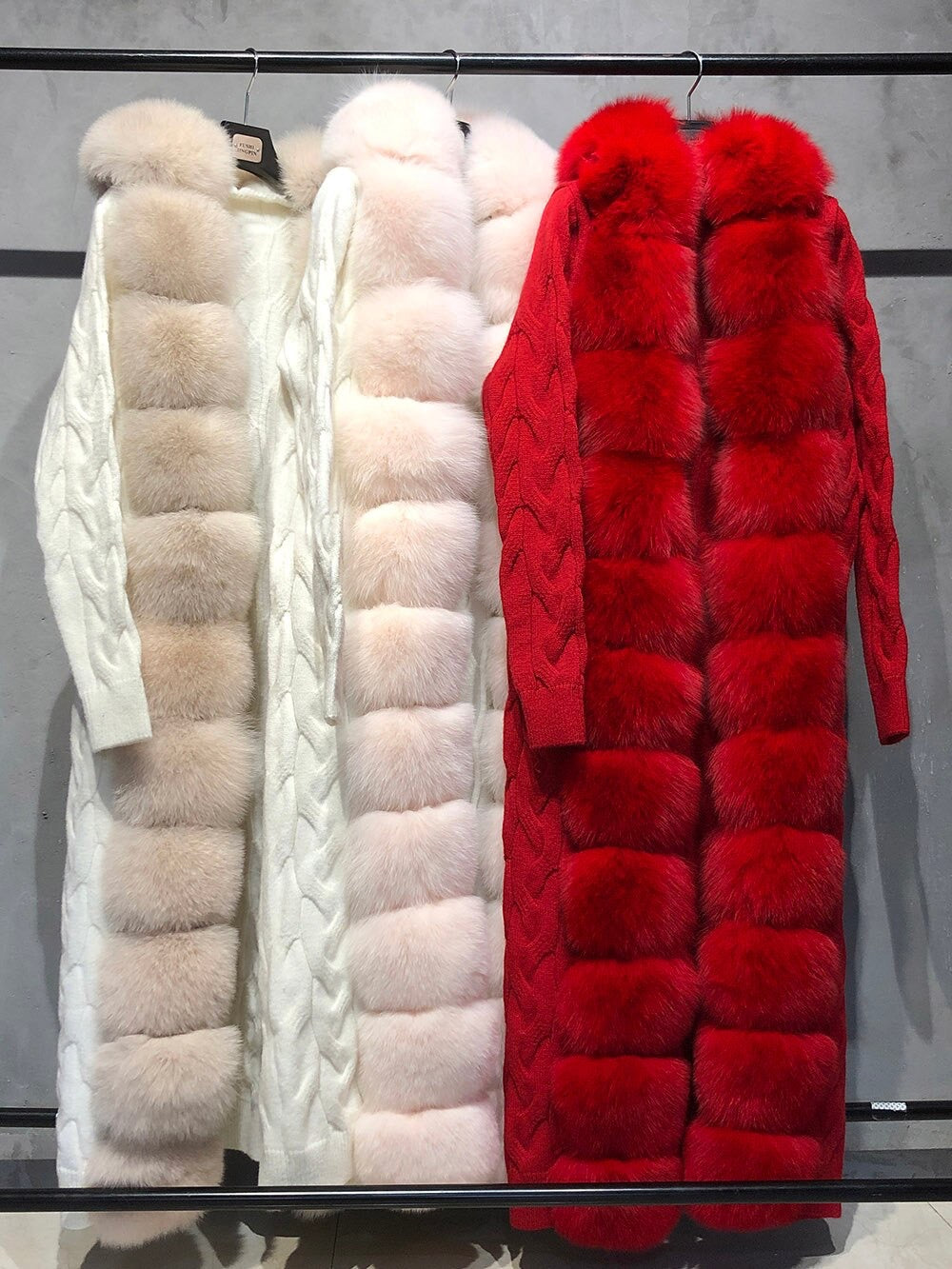 FOX FUR CASHMERE/KNIT CARDIGAN IN RED