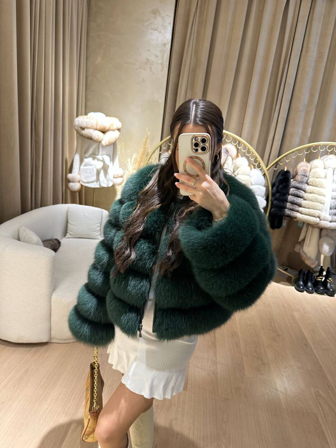 LIME FOX FUR GENUINE LEATHER JACKET