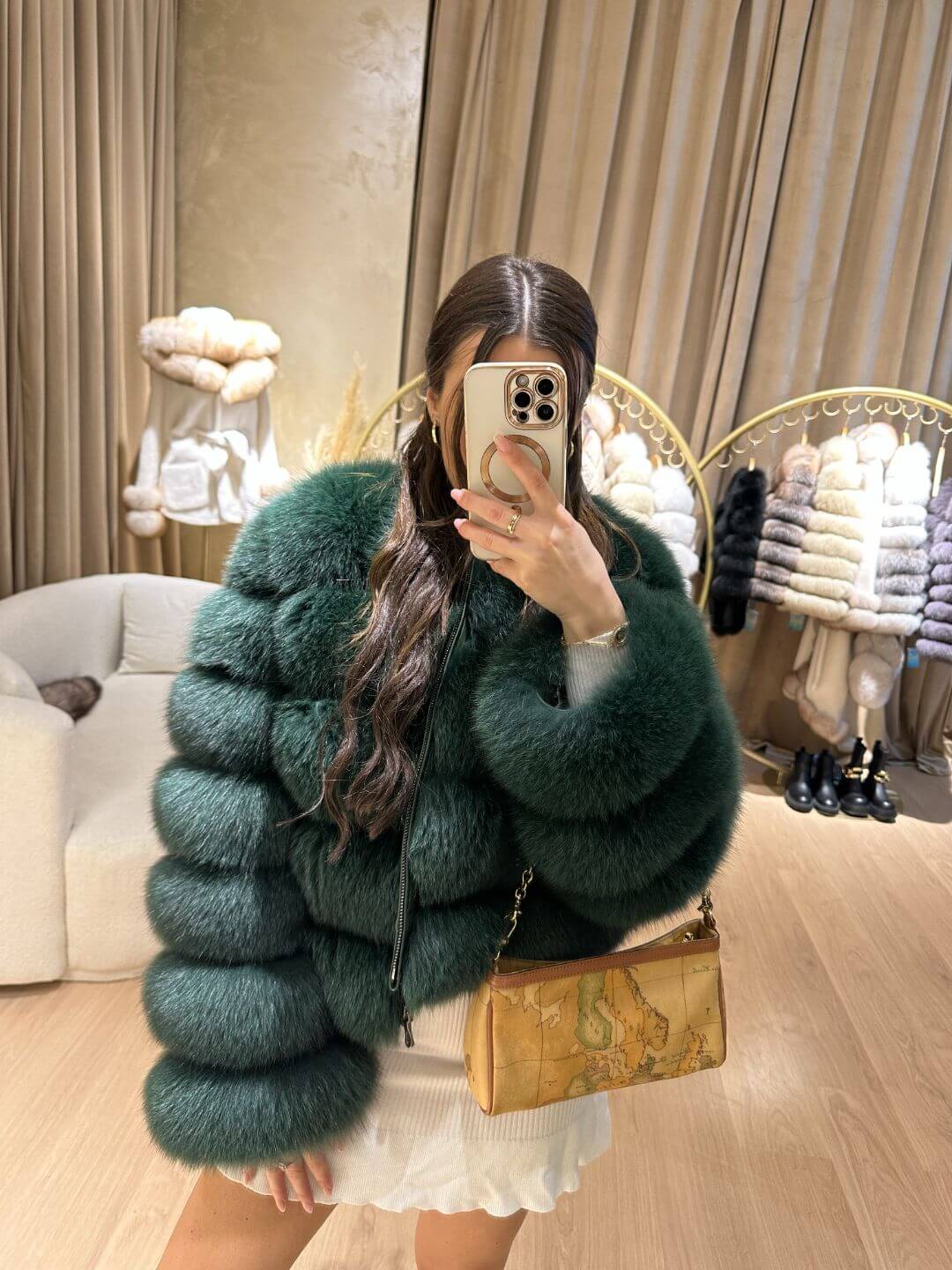 LIME FOX FUR GENUINE LEATHER JACKET