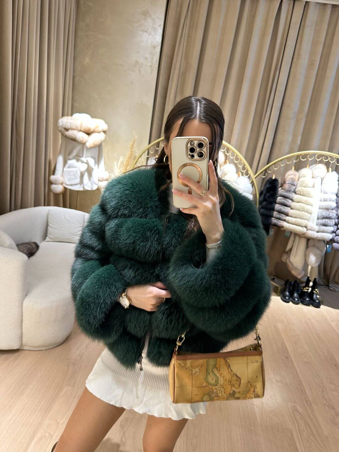 LIME FOX FUR GENUINE LEATHER JACKET