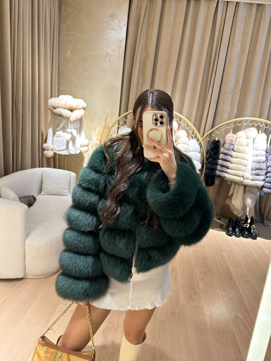 LIME FOX FUR GENUINE LEATHER JACKET