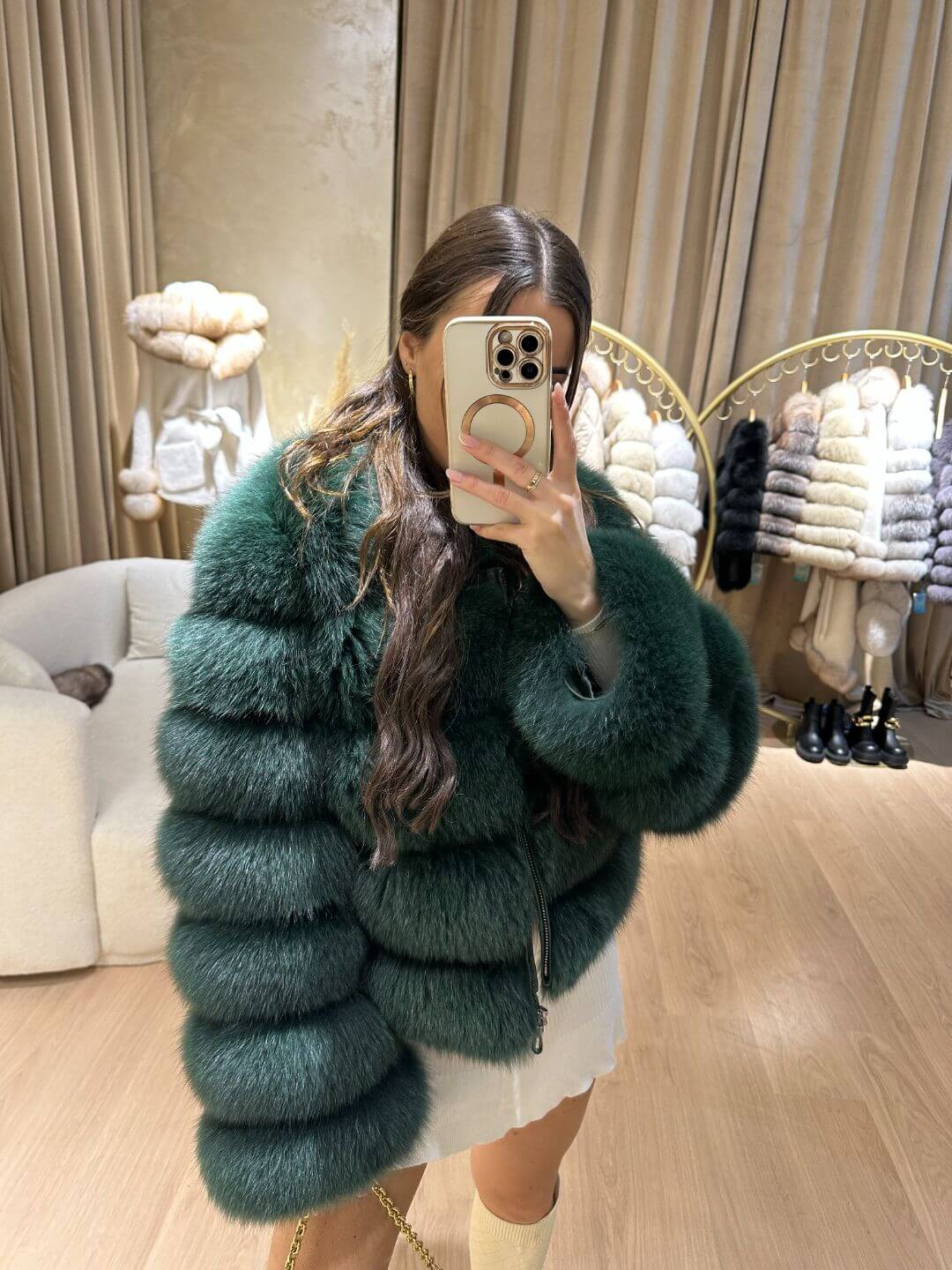 LIME FOX FUR GENUINE LEATHER JACKET