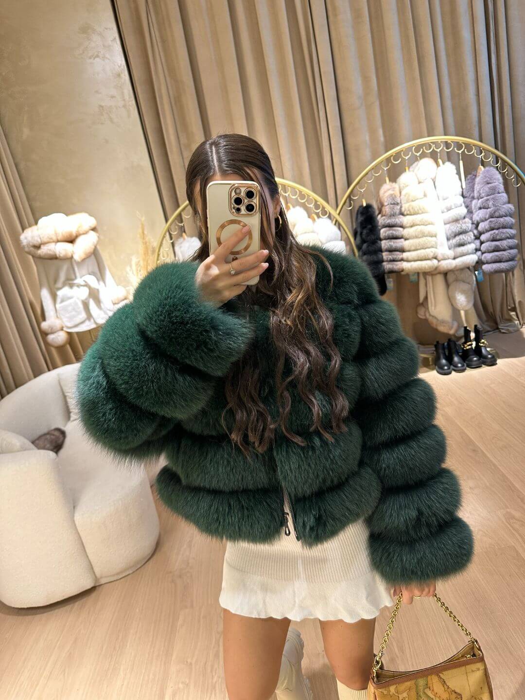 LIME FOX FUR GENUINE LEATHER JACKET