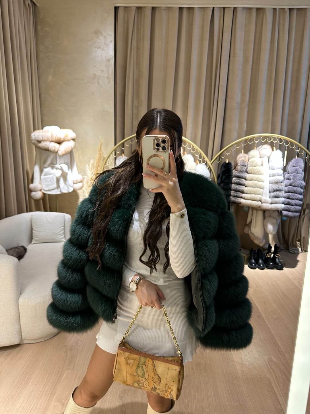 LIME FOX FUR GENUINE LEATHER JACKET