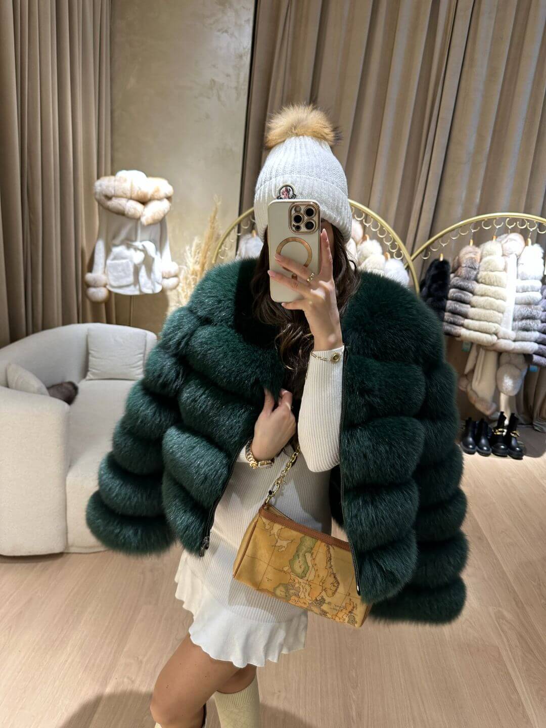 LIME FOX FUR GENUINE LEATHER JACKET