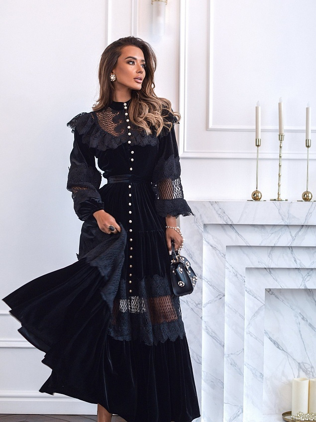 Isabella Patchwork Lace Velvet Dress