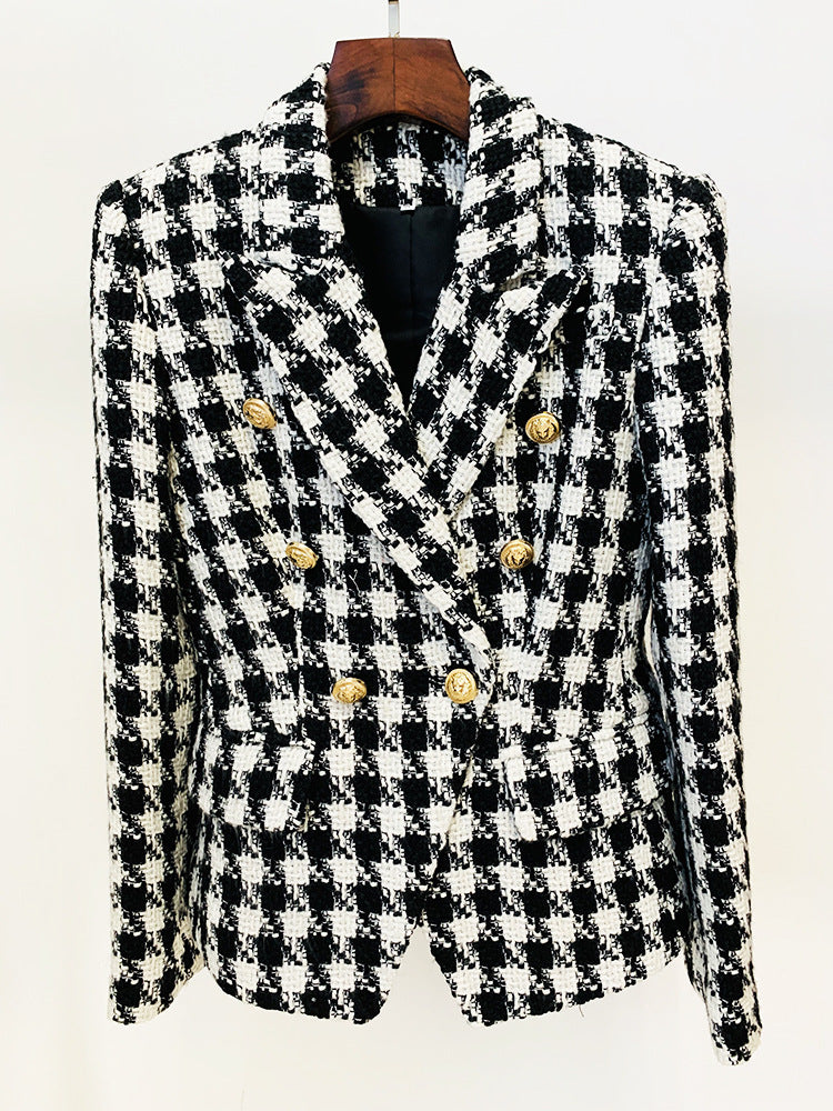 DOUBLE BREASTED B/W TWEED BLAZER