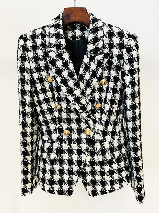 DOUBLE BREASTED B/W TWEED BLAZER