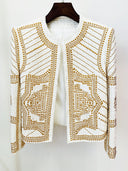 BLAZER CRUZADO DE TWEED BLANCO CON DECORACIONES 