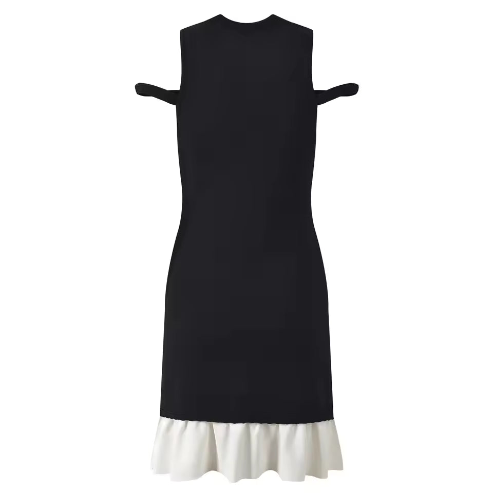 Ruffled Hem Beaded Knit Mini Dress