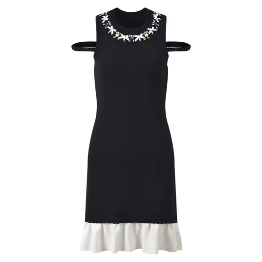 Ruffled Hem Beaded Knit Mini Dress