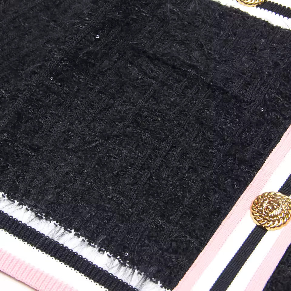 Fur Fringe Color Block Stripe Round Neck Single-Breasted Knit Vest Top