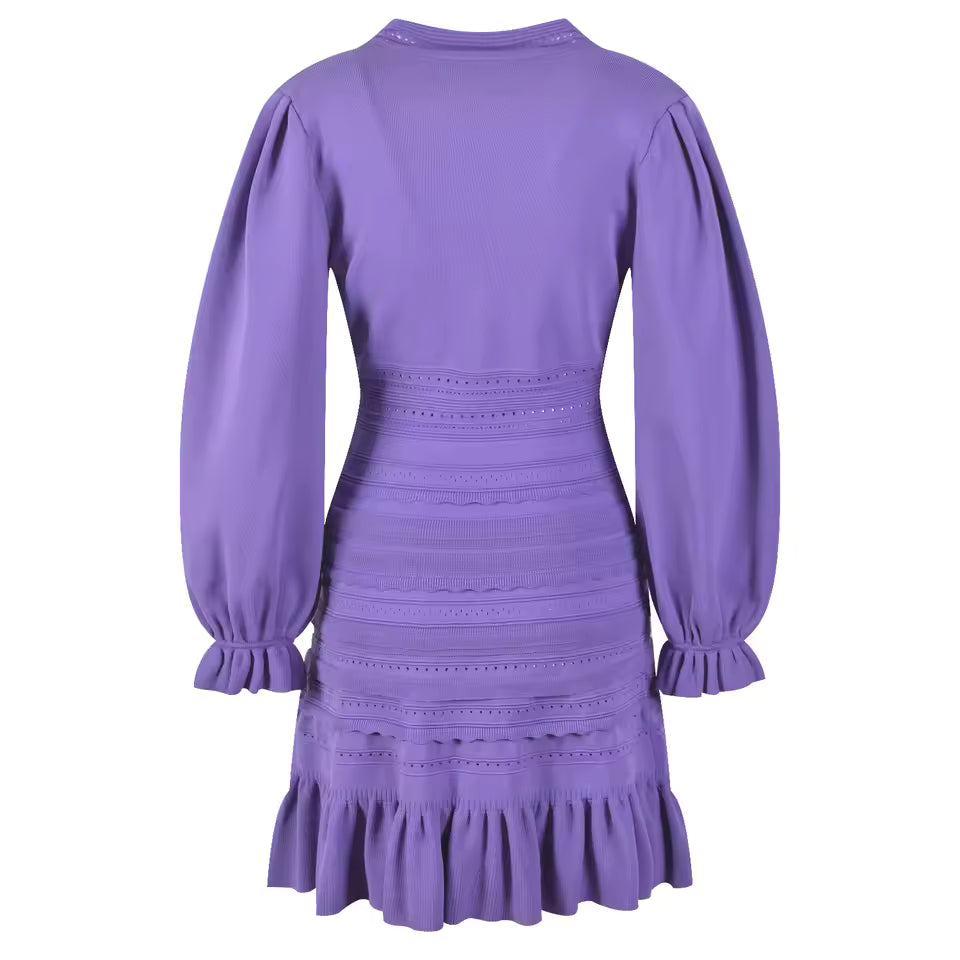 Puff Sleeve Knitted Mini Dress