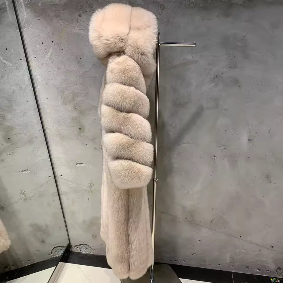 Luxury Real Fox Fur Long Coat