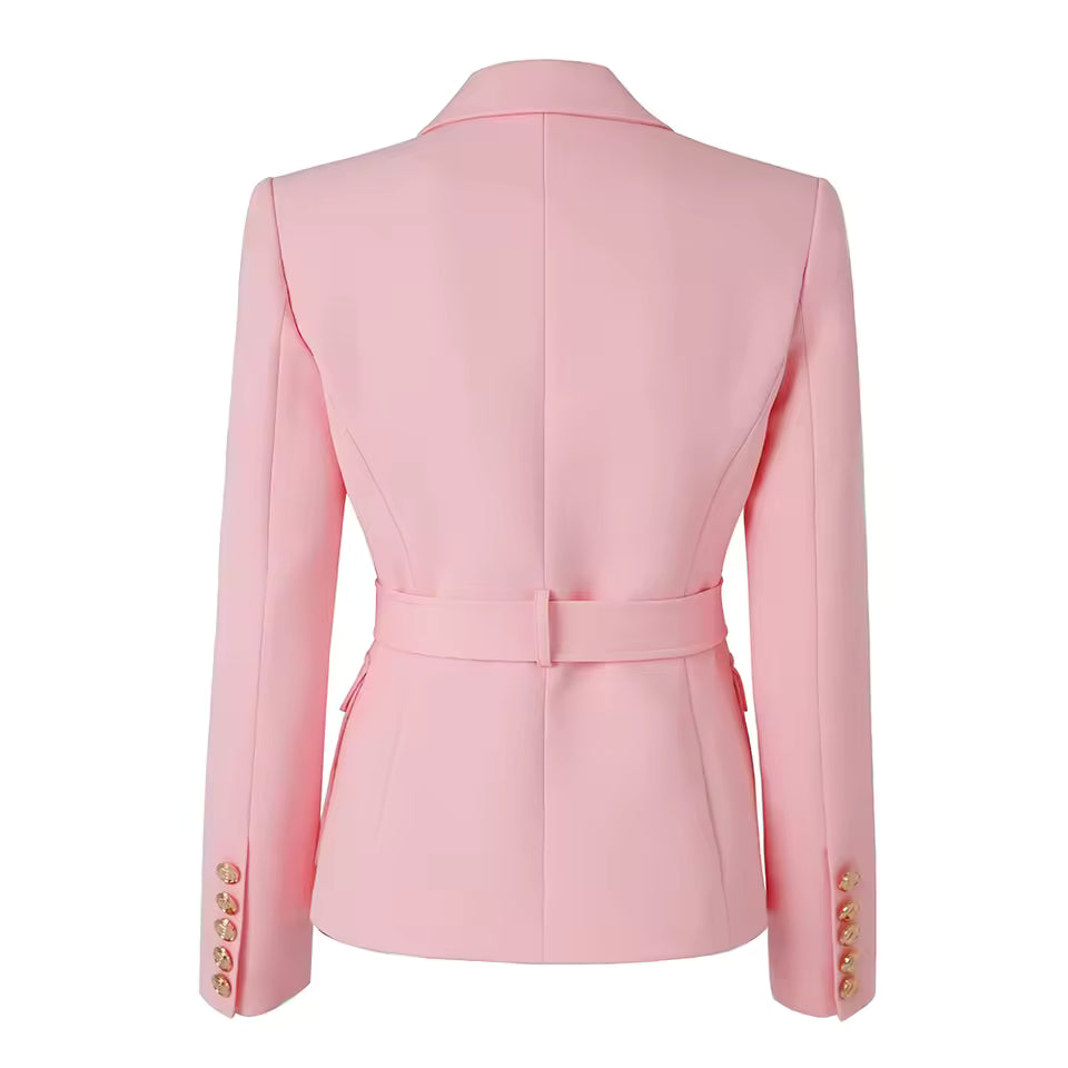 Baby Pink Belted Blazer with Pockets