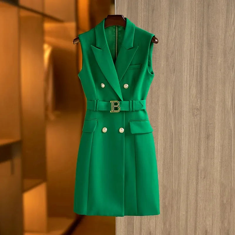 Paola Blazer Dress in Fuchsia/Green