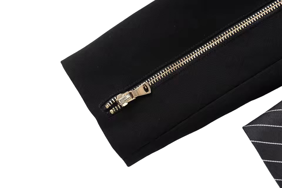 Stylish Striped Patchwork Notched Slim Blazer with Single Button