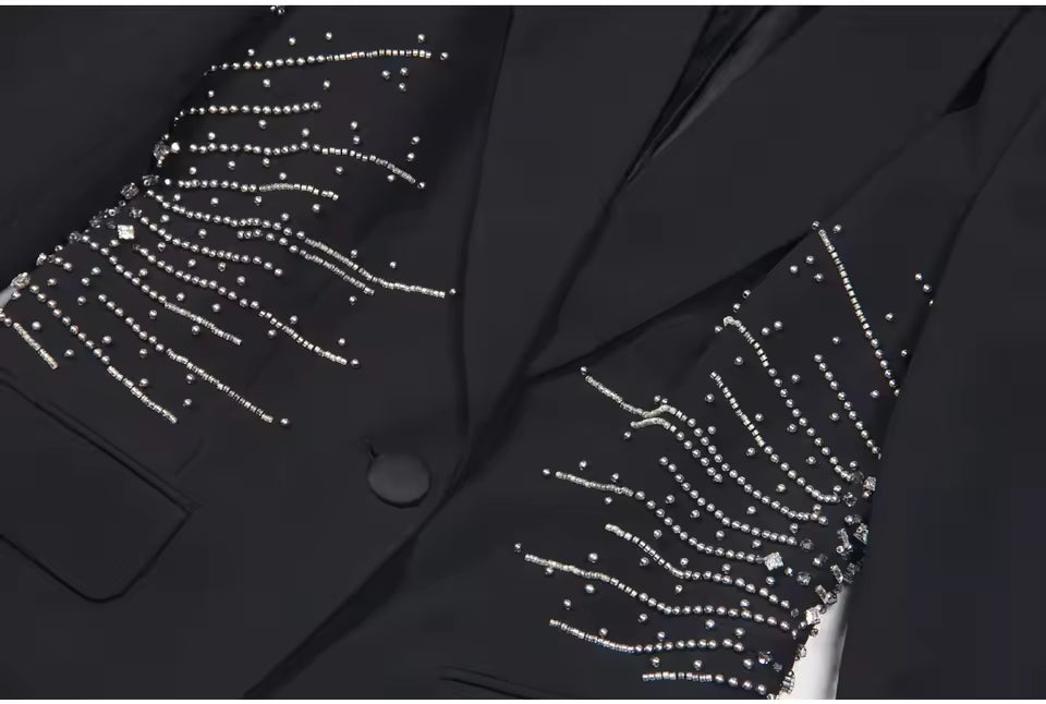 Rhinestone Beaded Knit Blazer Set