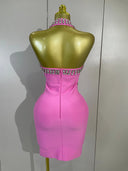 Blush Crystal Halter Bandage Dress