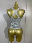 Silver Metallic Corset Top – Cross Back Evening Top