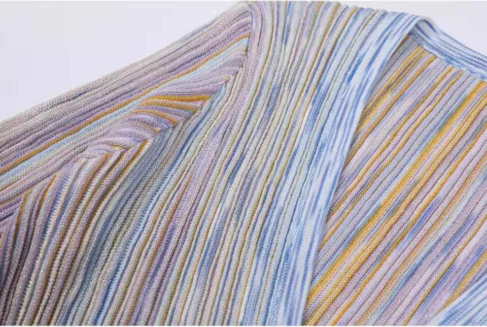 Vintage Striped V-Neck Knitted Midi Dress