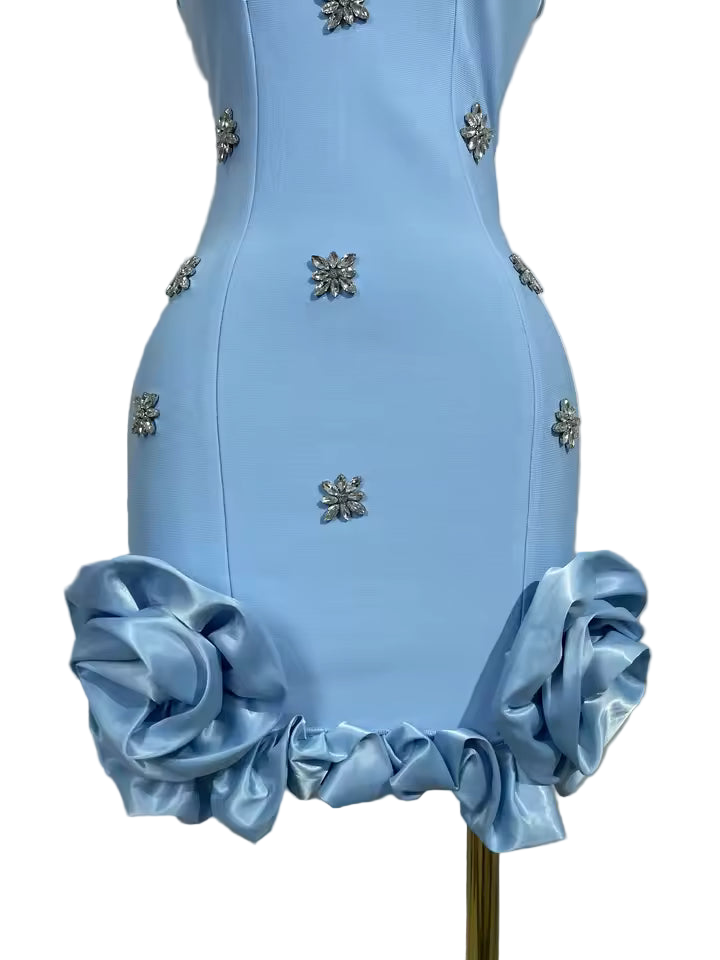 Crystal Ruffle Sleeveless Bodycon Mini Bandage Dress