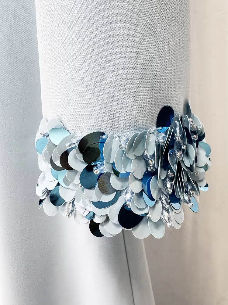 Stand Collar Beaded Sequin Hollow Out Maxi Dress