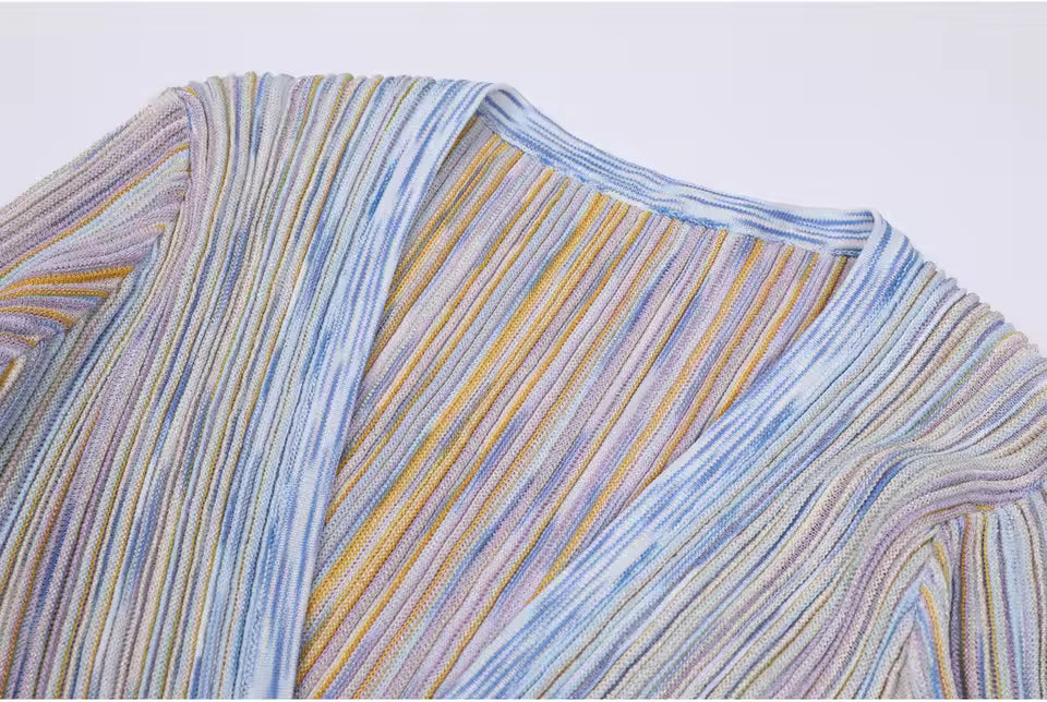 Vintage Striped V-Neck Knitted Midi Dress