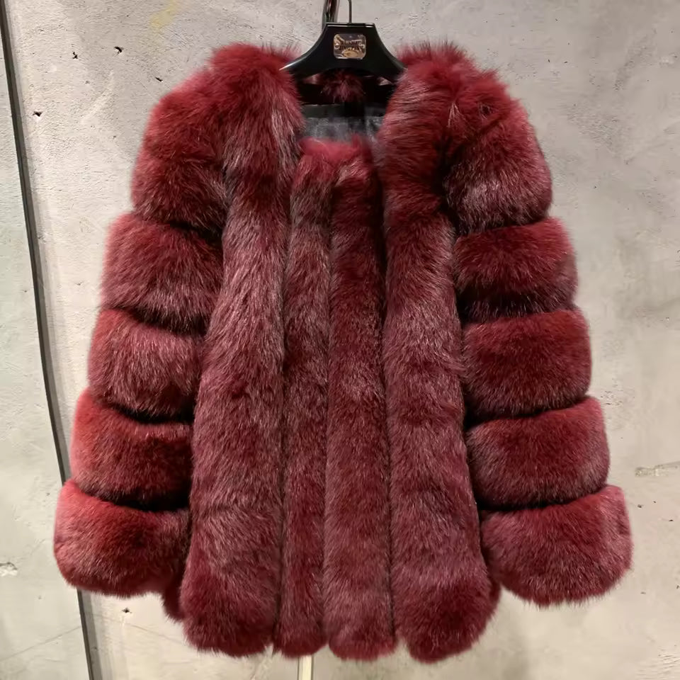 Natural Fox Fur O-Neck Coat
