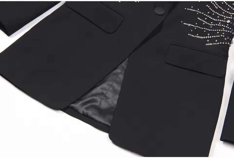 Rhinestone Beaded Knit Blazer Set