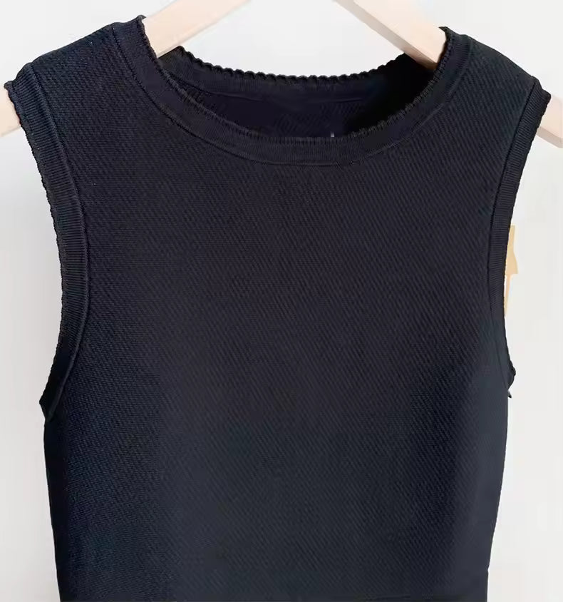 Ruffle Hem O-Neck Sleeveless Slim Fit Mini Knit Dress