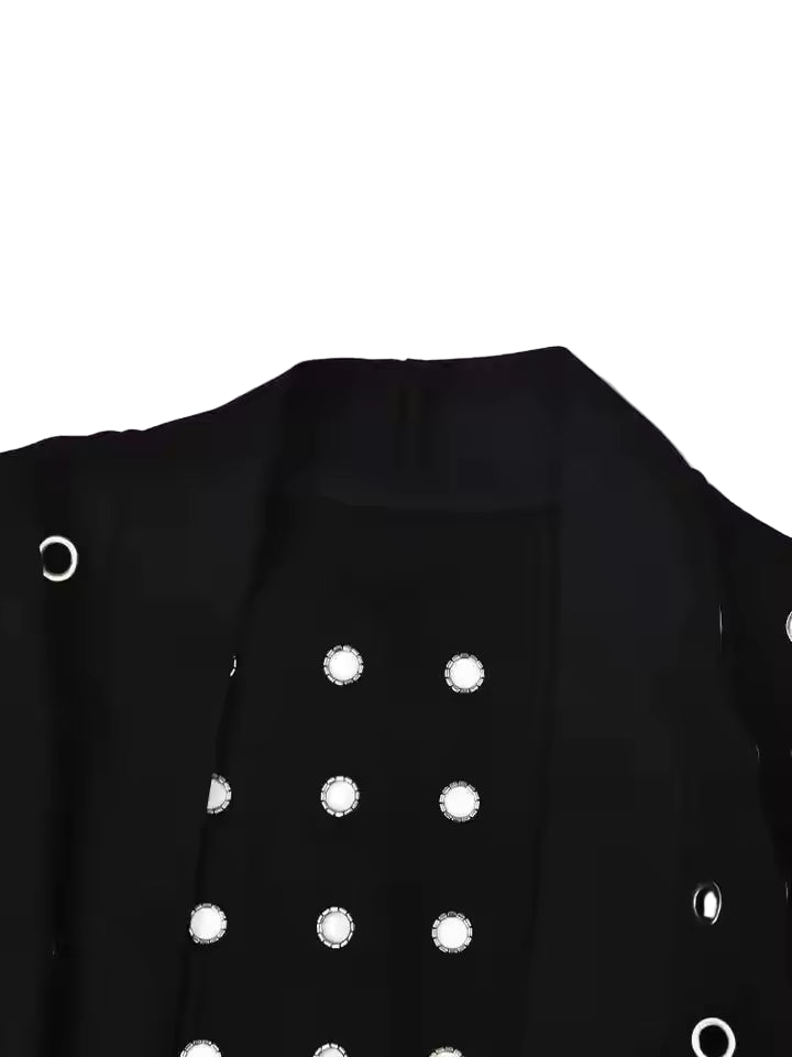 Black Hollow-Out Belted Long Trench Coat