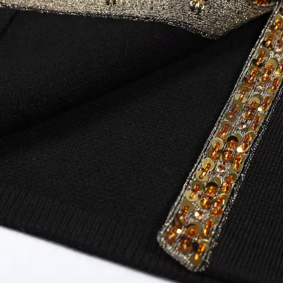 Elastic Knit 3D Floral Beaded Long Sleeve Cardigan & Slim Half Skirt Set