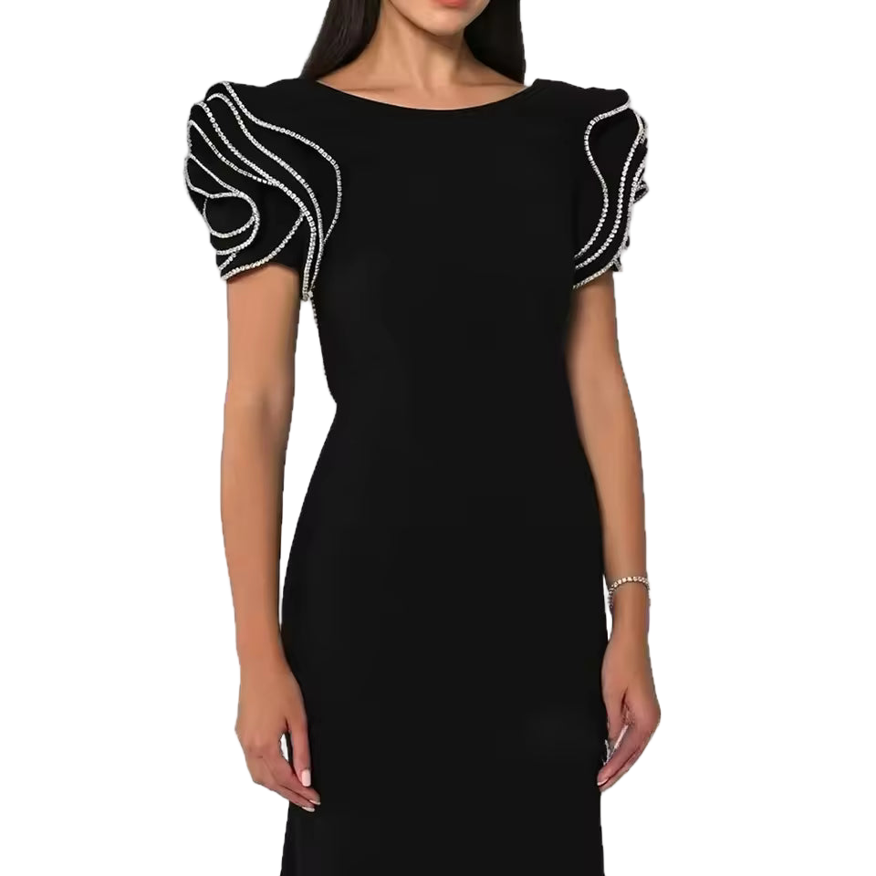 Slim Fit Ruffle Beaded Patchwork Mini Dress