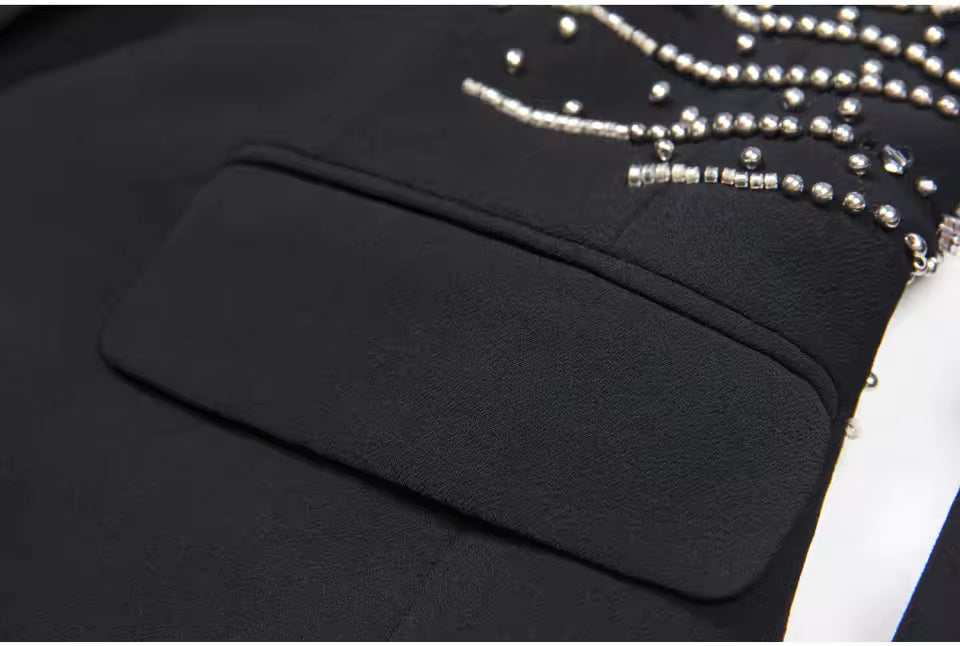 Rhinestone Beaded Knit Blazer Set