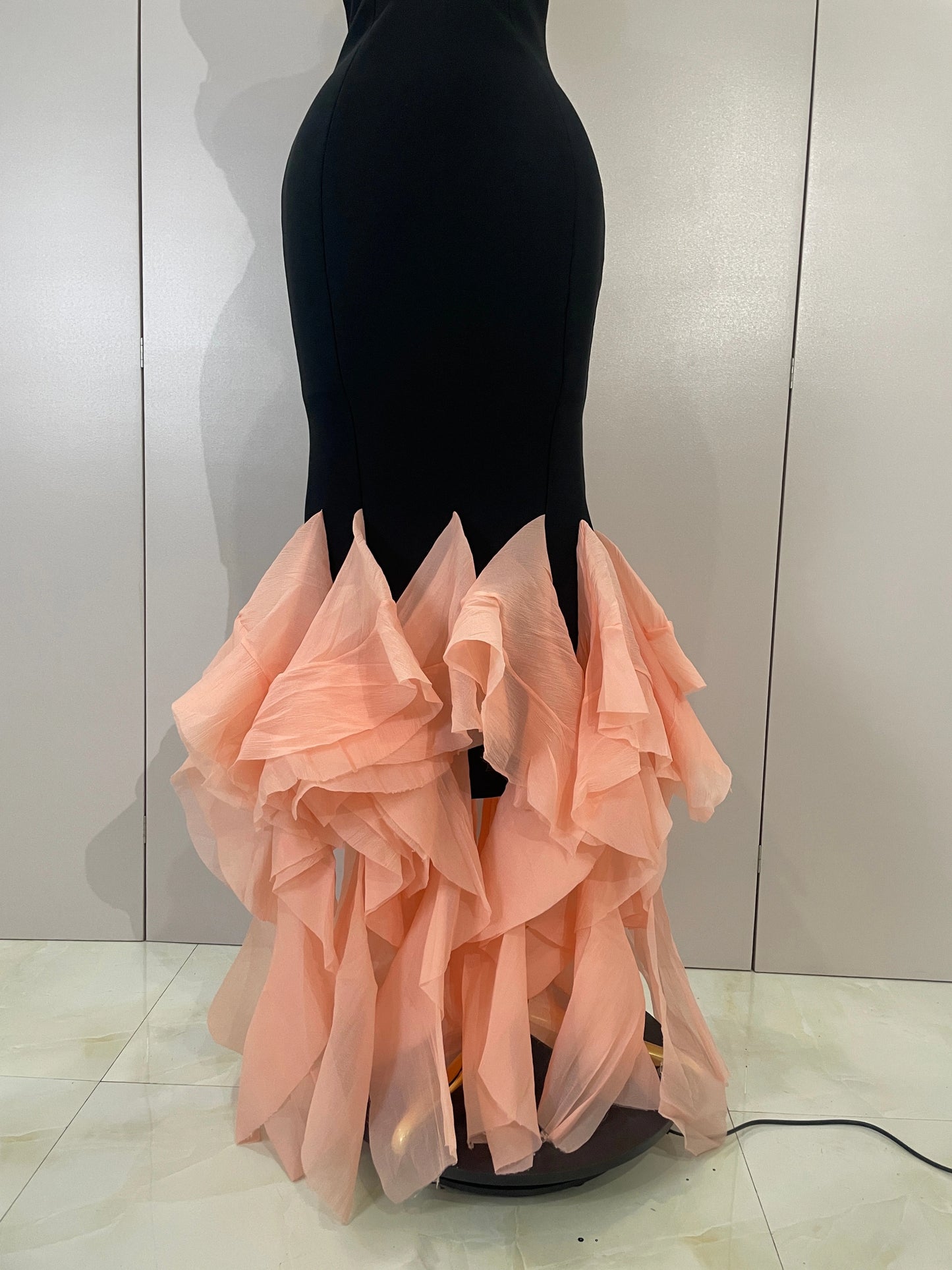 Rosé Noir Ruffle Gown