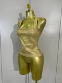 Gold Metallic Cross-Back Corset Top – Structured Evening Top