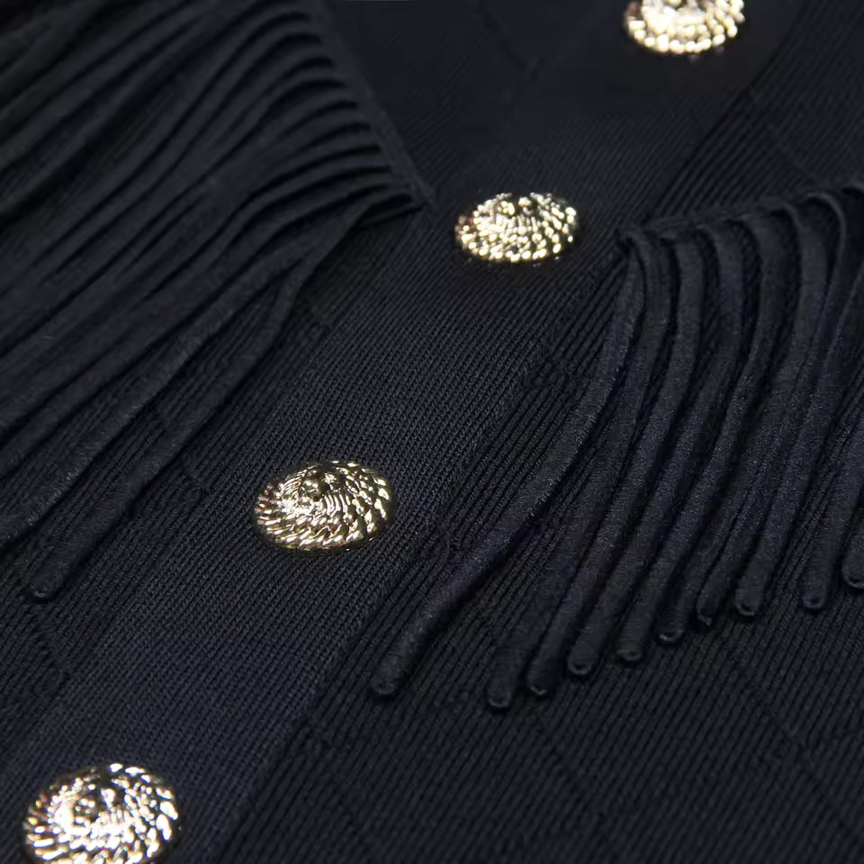 Knitted V-Neck Tassel Slim Long Sleeve Dress