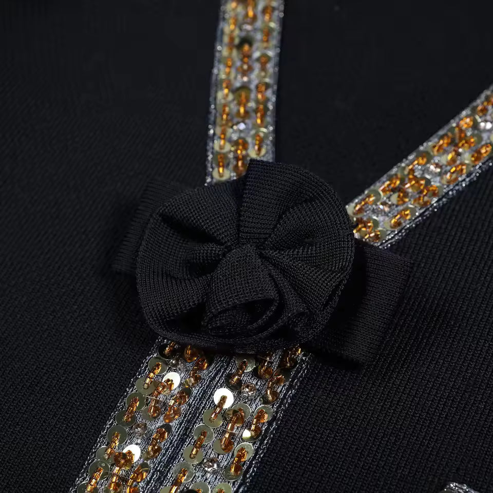 Elastic Knit 3D Floral Beaded Long Sleeve Cardigan & Slim Half Skirt Set