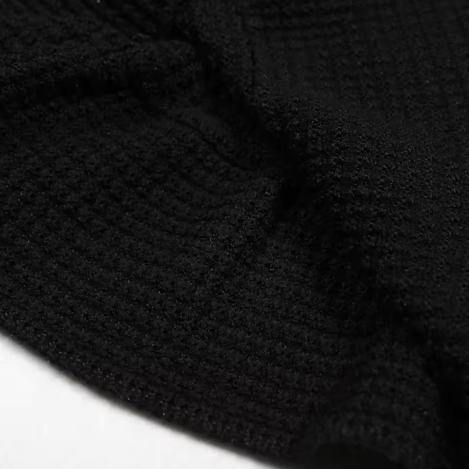 Two-Tone V-Neck Beaded Pocket Long Sleeve Slim Fit Fishtail Knit Dress