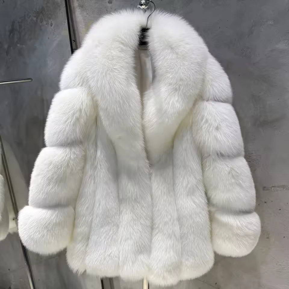 Natural Fox Fur Coat – Turn-Down Collar Classic Style