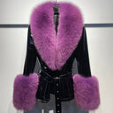 CHAQUETA DE PIEL GENUINA DE ZORRO EN CHAROL NEGRO