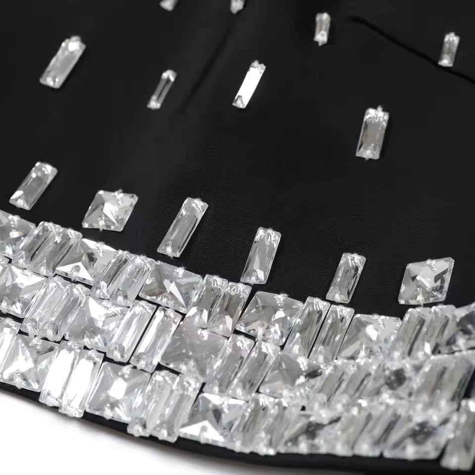 Luxurious Handmade Beaded Long Sleeve Top & Hip-Hugging Half Skirt Set