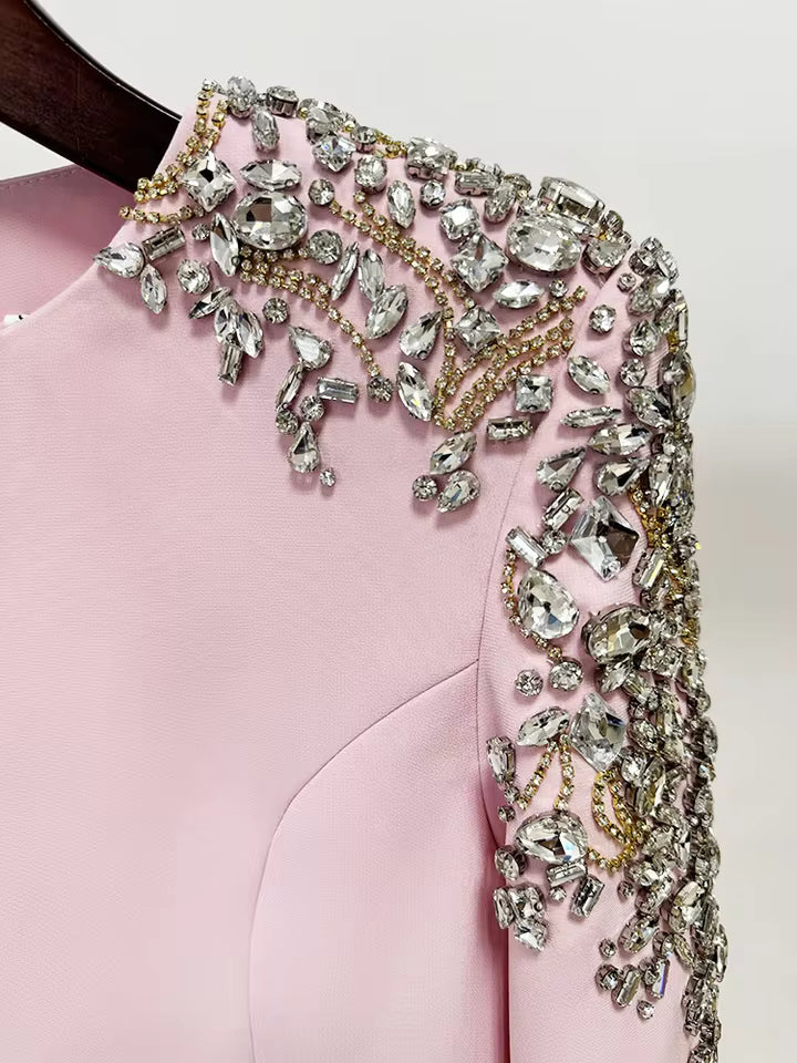 Diamond Beaded Long Sleeve Elegant Dress